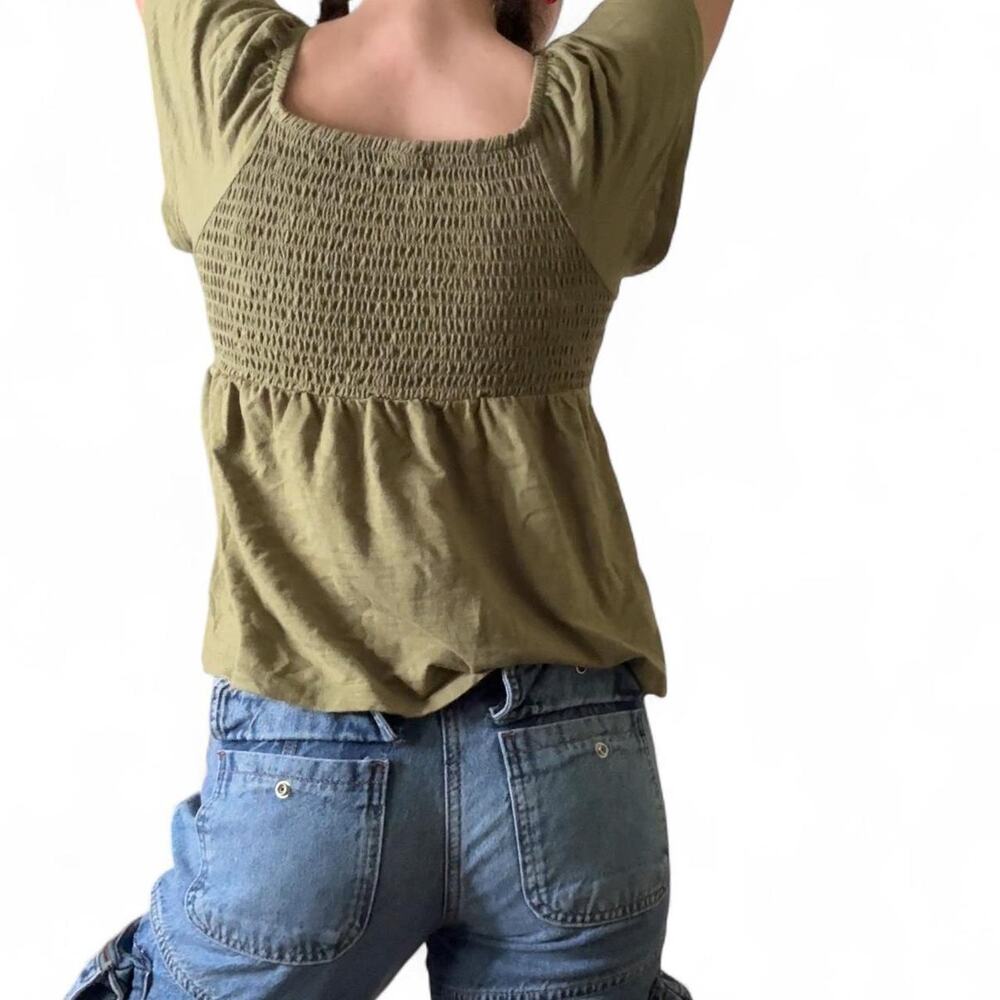 Green Smocked Babydoll Top